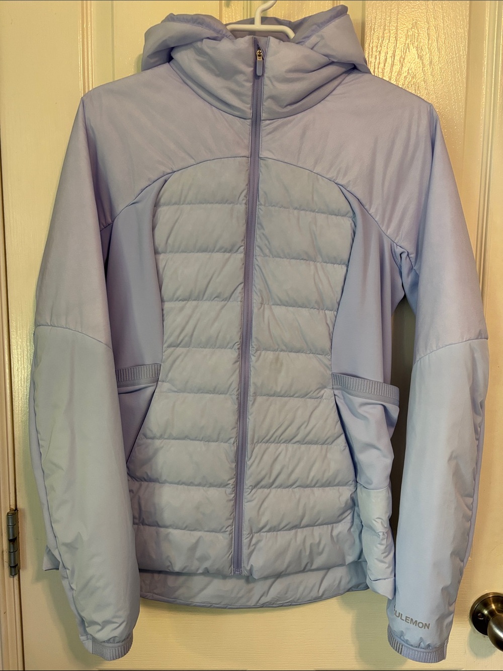 lululemon athletica down for it all jacket in light purple (size 10)